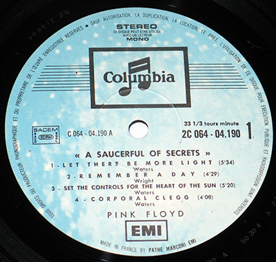 PINK FLOYD - Saucerful of Secrets (France) record label